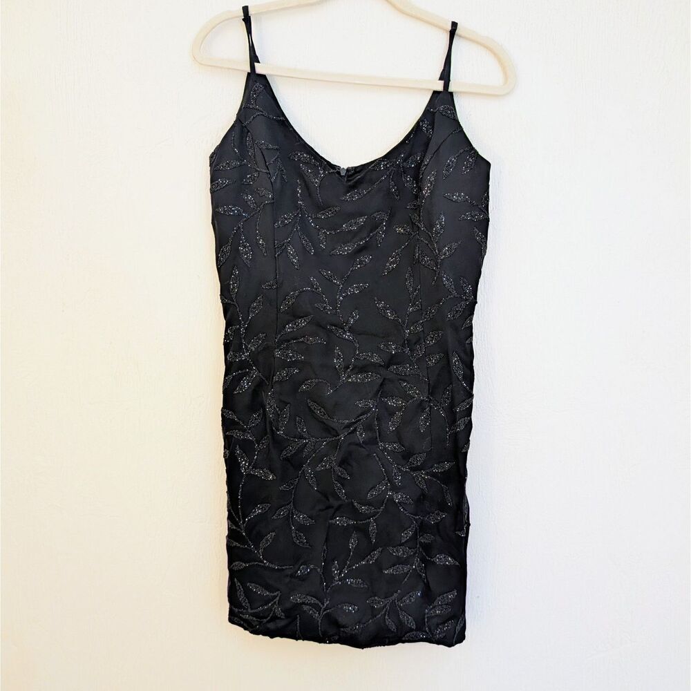 Vintage Scott McClintock Black Beaded Cocktail Dress Y2K Monochrome Party sz 12